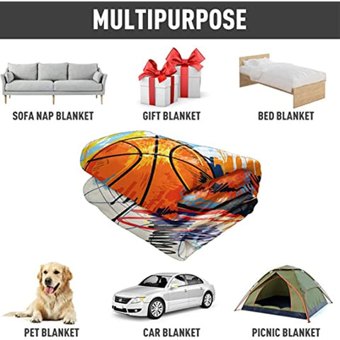 Watercolor Basketball Blanket, Colorful Line Graffiti Modernist Aesthetic Art Throw, Great Gifts for Boys and Girls, 50x60 Inches