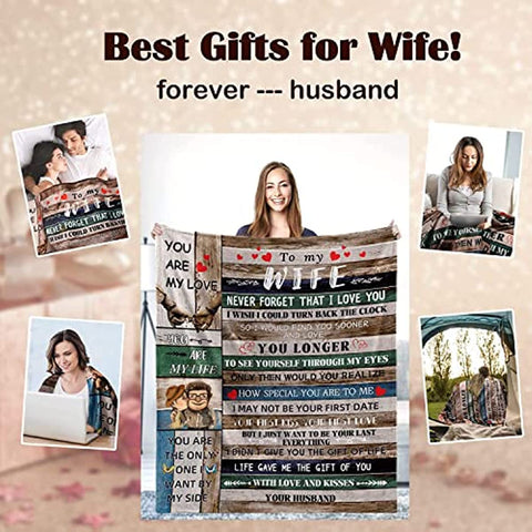 to My Wife Blanket from Husband, Romantic Anniversary Blanket for Wife Throw Blanket, Birthday Gifts for My Wife Valentine's Day Gifts for Her, Warm Fleece Blanket Gifts for Wife, 50x60inch
