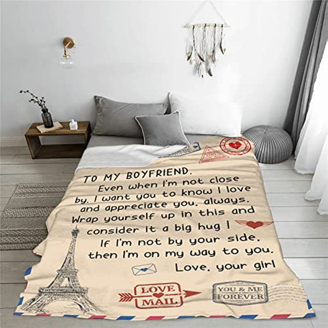 To My Boyfriend Throw Blanket Boyfriend Gifts from Girlfriend Romantic Gifts for Him Birthday Valentines Gift for Travel Sofa Couch Bed 50"x60"