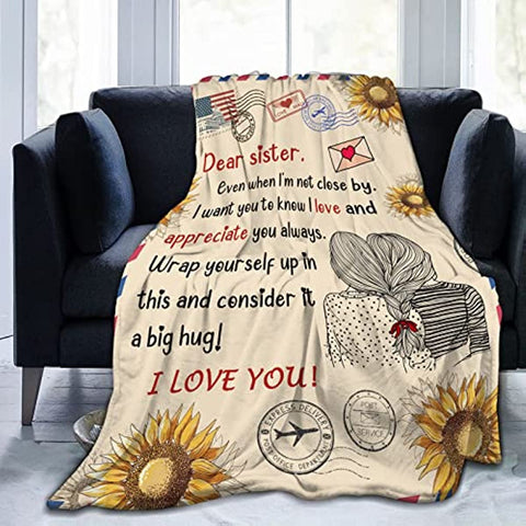 To Sister Gifts Sunflower Sister Throw Blanket Christmas Blanket Gifts for Sister Birthday Thanksgiving Valentines Gifts 50"x60"