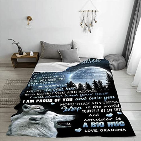 To My Grandson Blankets from Grandma Birthday Gifts for Granson from Grandma for Grandson Flannel Soft Fleece Bed Blanket 50X60in