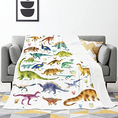 Dinosaur World Blanket Throw, Flannel Fleece Ultra-Soft Fluffy Throw Unisex Light Comfort Blanket for Couch, Sofa Living Room and Camping 40" x 50"