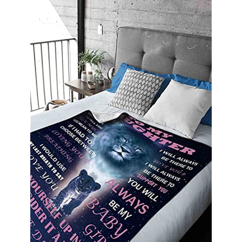 Daughter Gift from Dad Birthday Gifts from Lion Father Blanket to My Daughter Romantic Christmas Birthday Gifts Love Letter for Her Lightweight Flannel Blanket for Bed Sofa