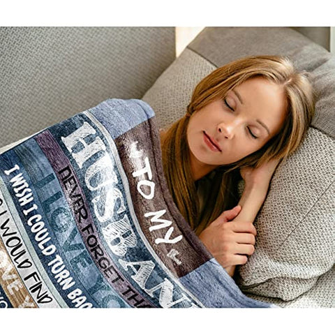 Anniversary Romantic Gifts for Him, Birthday Gifts for Husband from Wife, to My Husband Personalized Gifts for Men Ultra-Soft Throw Blanket, Wedding Father's Day Husband Gift (60 x 50 in)