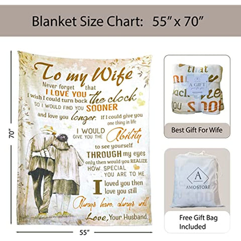 Wife Blanket, to My Wife Blanket from Husband, Mothers Day Birthday Gifts for Wife, Wife Birthday Gift Ideas, Wedding Anniversary Romantic Gifts for Wife, Wife Gifts from Husband, 50”x70”