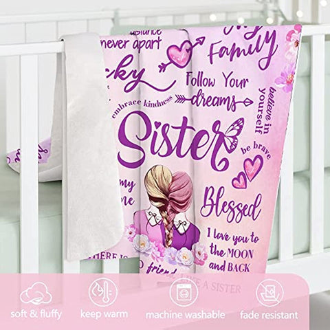 Sisters Gifts from Sister, Gifts for Mothers Day, Sister Gifts, Sister Birthday Gifts from Sister, Gifts for Sister, Big Sister Gift, Blanket, 60"x 50" Pink