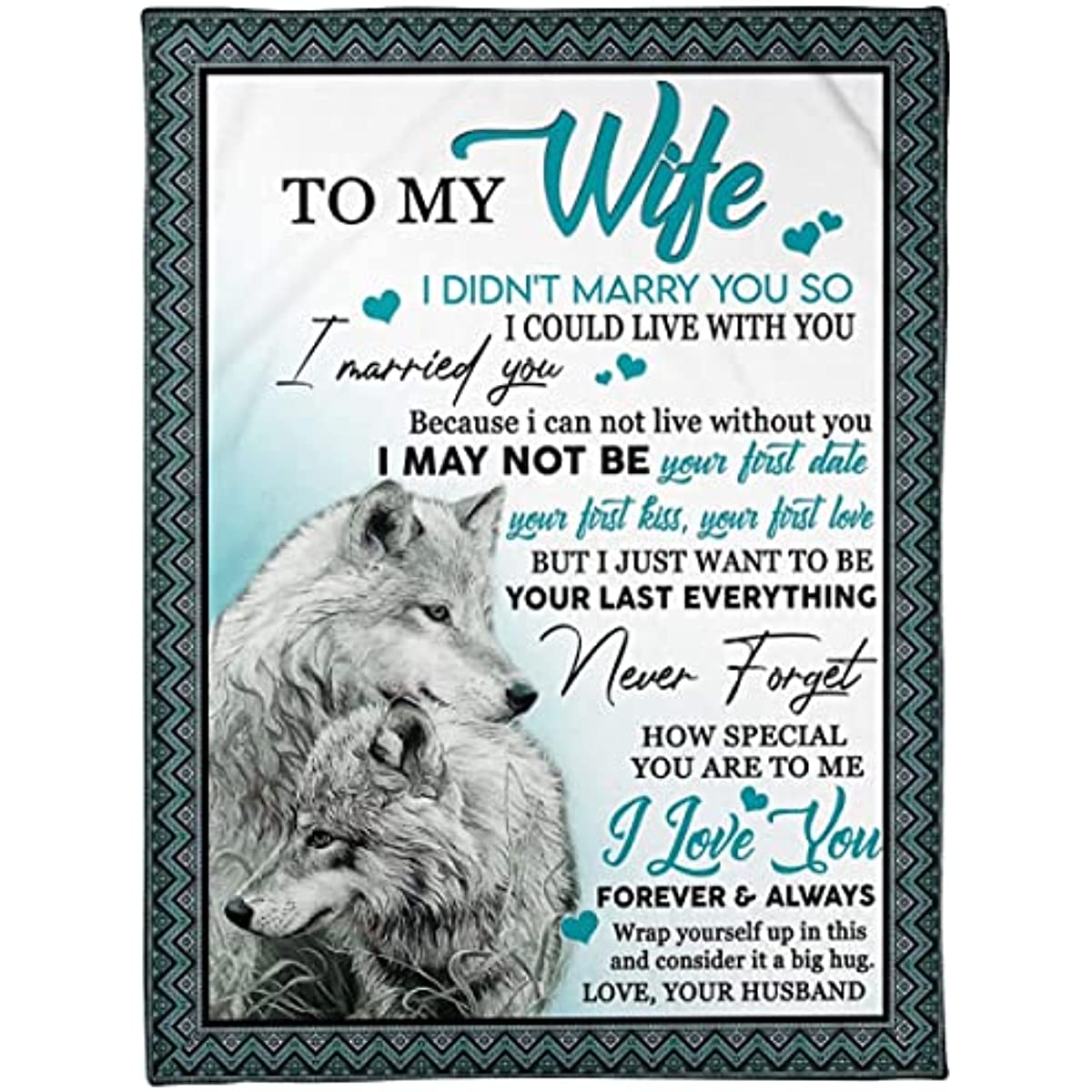 Blanket Personalized to My Wife Wolf from Husband Customized Wolf Couple I Love You Forever and Always Soft Warm Light Weight Fleece Couch Sofa Bedroom Gifts for Christmas Birthday