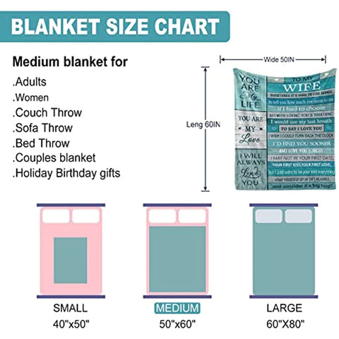 Mother's Day for Wife Gift Blanket 50''x60'', Romantic Gifts for Her, Gifts for Wife from Husband, Wife Birthday Gift Ideas, Wedding Anniversary Great Gifts for Wife