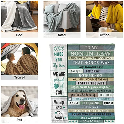To My Son in Law Blanket from Father Mother in Law Throw Blankets 60"X50" - Son in Law Gift Blanket - Son in Law Gift Ideas for Anniversary Graduation Wedding - Best Birthday Gift for Son in Law