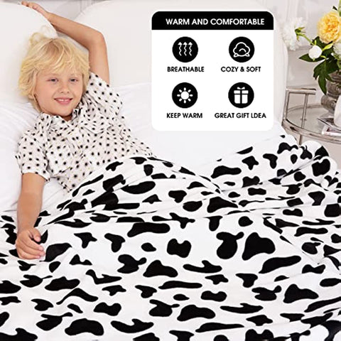 Cow Print Blanket, Fuzzy Baby Girl Cow Print Throw Blankets for Couch, Kids Fleece Throw Blanket, Soft Warm Plush Cow Toddler Blanket for Boys, Flannel Throw Blankets for Children