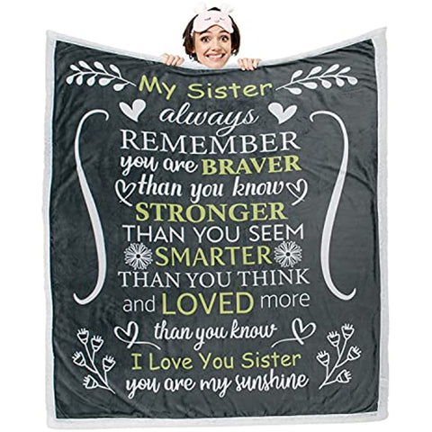 Sister Blanket - Gorgeous Sister Blankets from Sister with Thick Double Layered Sherpa and Fleece Fabric | Cuddly Sisters Gifts from Sister with Heartfelt Message | Grey 50x60