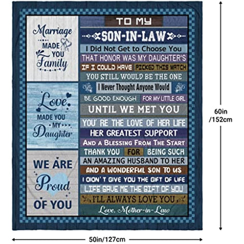 Son in Law Gifts from Mother in Law, Son in Law Gifts, Gifts for Son in Law Throw Blanket 60"x50", Son in Law Birthday Gifts, Son in Law Gift Ideas for Christmas Wedding Anniversary Father's Day