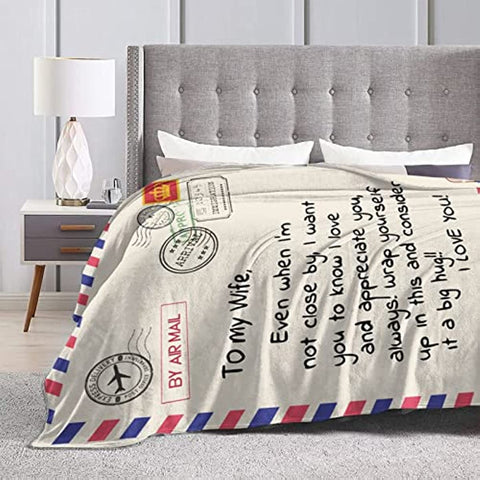 Gift to My Wife Throw Blankets, Anniversary Birthday Gift for Wife from Husband, Husband Romantic Fleece Blanket for Bed Couch, Super Soft Flannel Throw Blankets for Christmas Valentines Mothers Day