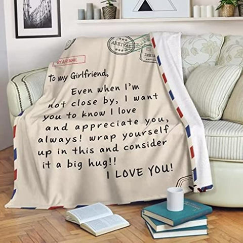 Valentines Day Gifts for Girlfriend Women I Love You Letters Blanket with Card, Birthday Present for Girl Friend Soft Fleece Throw Blanket 50”x 60”