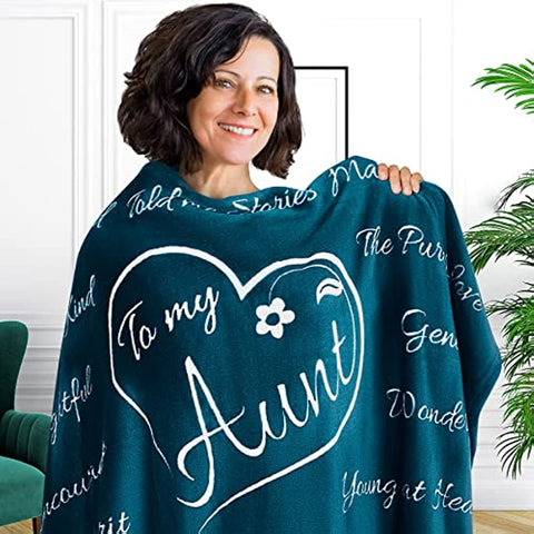 Mothers Day Gifts for Aunt, Aunt Gifts Blanket from Niece or Nephew, Aunt Birthday Gifts, Gifts for Auntie, Best Aunt Ever Gifts from Niece, Aunt Gift, Throw Blanket 65” x 50” (Coral Blue)