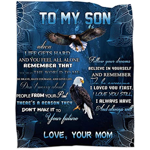 to My Son Blanket from Mom Fleece Flannel Throw Blanket for Couch Sofa Bed Living Room Kids 60X50 Inch Family Love Quilt Letter Summer Air-Conditioned Blanket,60x50