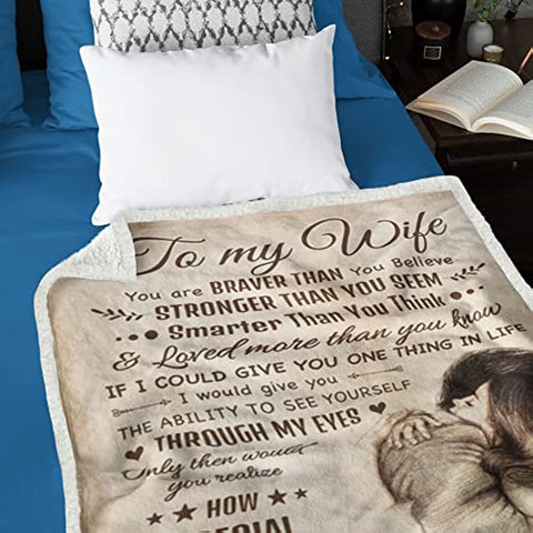 Wife Blanket with Sleep Mask, Socks and Gift Box - to My Wife Blanket from Husband for Christmas, Birthday, Valentines for Wife from Husband - Fleece Blanket, 60" x 50"