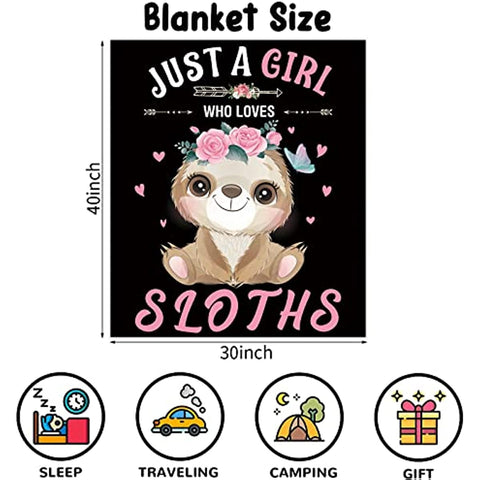 Just A Girl Who Loves Sloths Flannel Blanket, Soft Cozy Cute Sloth Throw Blanket for Baby Girls, 30x40 inch Black Fluffy Fleece Sloth Lover Plush Blanket for Newborn Toddler Gift Nursery Crib Supplies