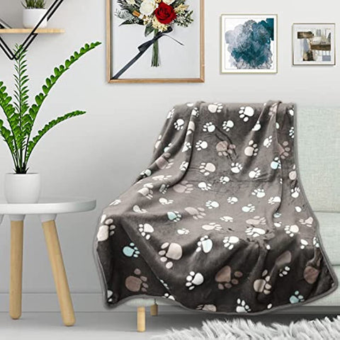Upgraded Dog Blankets for Large Dogs, 3 Pack Dog Cat Flannel Blankets Washable, Soft Pet Mat Throw Cover for Kennel Crate Bed, Cute Paw Pattern, Dog Blanket, Pet Blanket 41" x 31"