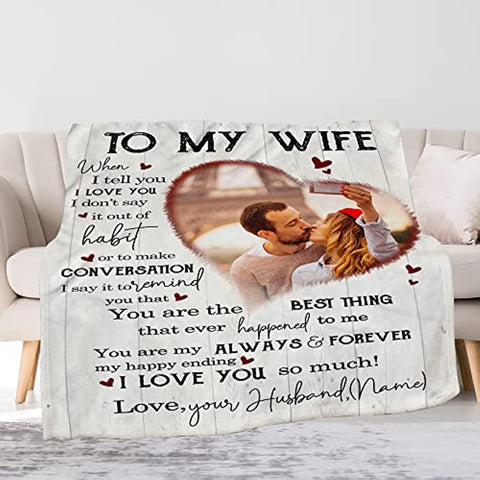 To My Wife Gift Blanket from Husband - Custom Blanket with Picture Name Change,Personalized Wife Anniversary Birthday Gifts for Her from Husband for Christmas,I Love You Gifts for Wife in Law