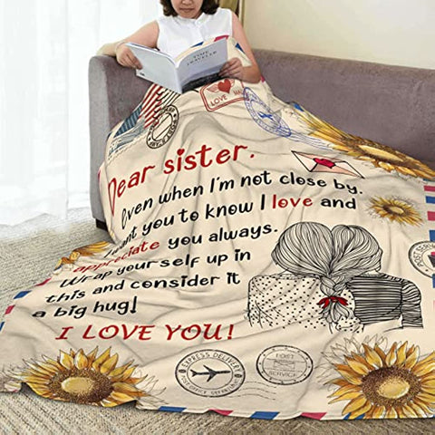 To Sister Gifts Sunflower Sister Throw Blanket Christmas Blanket Gifts for Sister Birthday Thanksgiving Valentines Gifts 50"x60"