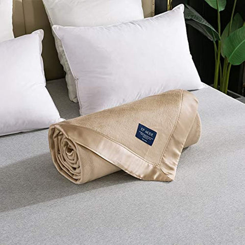 Luxury Mulberry Silk Blanket with Silk Charmeuse Border (Rugby Tan, Twin 66" x 88")