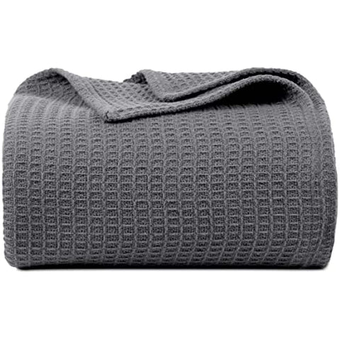 Blanket Queen Size 100% Cotton Throw Blanket - Soft Breathable Lightweight Layering All Season Thermal Blanket for Bed Sofa and Couch 90 x 90 Inches Grey Color by Bed Bath and Home