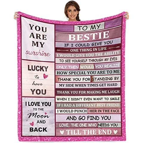 Bestie Blanket Best Friends for Women, Birthday Gifts for Best Friends Women Friendship Gifts for Female Girls Bestie BFF Soul Sister Gifts Ultra-Soft Cozy Flannel Throw Blanket 50"x60"