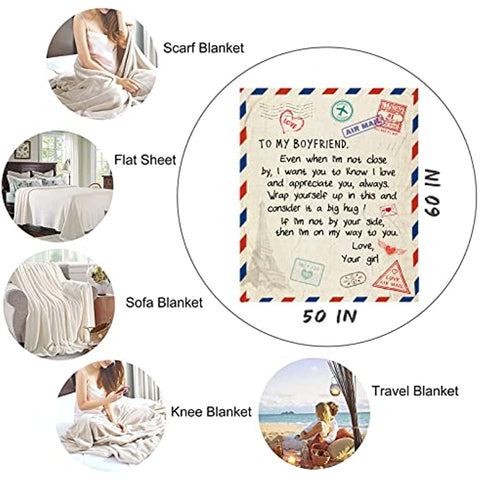 Boyfriend Gifts - Boyfriend Blanket from Girlfriend - Sentimental Gifts for Boyfriend - Romantic Gifts for Him 60"x50" - Best Boyfriend Gifts for Men - Anniversary Birthday Gift Ideas for Him