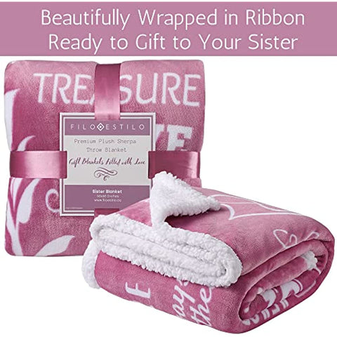 Sister Throw Blanket, Birthday Gifts for Sister, Sisters Presents, Sentimental Gift for Your Sister, Twin, Big or Little Sister 60x50 Inches (Dusty Pink, Sherpa)