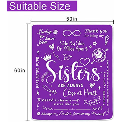 Sisters Gifts from Sister, Sister Blanket, Sister Birthday Gifts from Sister Throw Blankets, Sister, Gifts for Sister, Valentines Day Gift for Sister, Purple Blanket 50" x 60"