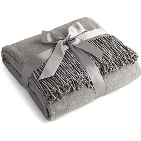 Luxury Pure 100% Mulberry Silk Throw, Genuine Natural 100% Silk Oversized Super Soft Plush Blanket in Ivory or Beige (Grey)