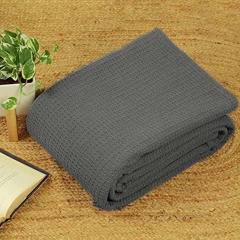 Blanket Queen Size 100% Cotton Throw Blanket - Soft Breathable Lightweight Layering All Season Thermal Blanket for Bed Sofa and Couch 90 x 90 Inches Grey Color by Bed Bath and Home