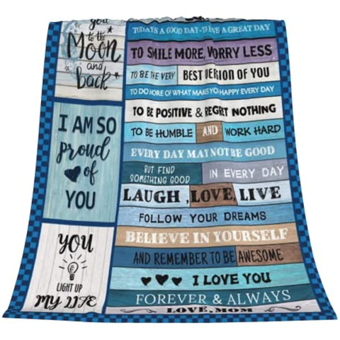 to My Son Blanket from Mom Ultra Soft Lightweight Blanket with Warm Words Cozy Flannel Blanket Gifts for Back to School Christmas Birthday Thanksgiving Throw(40'' x 50'')