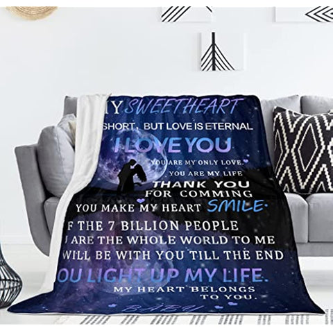 To Girlfriend Throw Blanket Best Romantic Valentine's Day Birthday Gifts for Girlfriend Super Soft Cozy Warm Flannel Blanket for Bed Sofa Living Room 50“x60” in