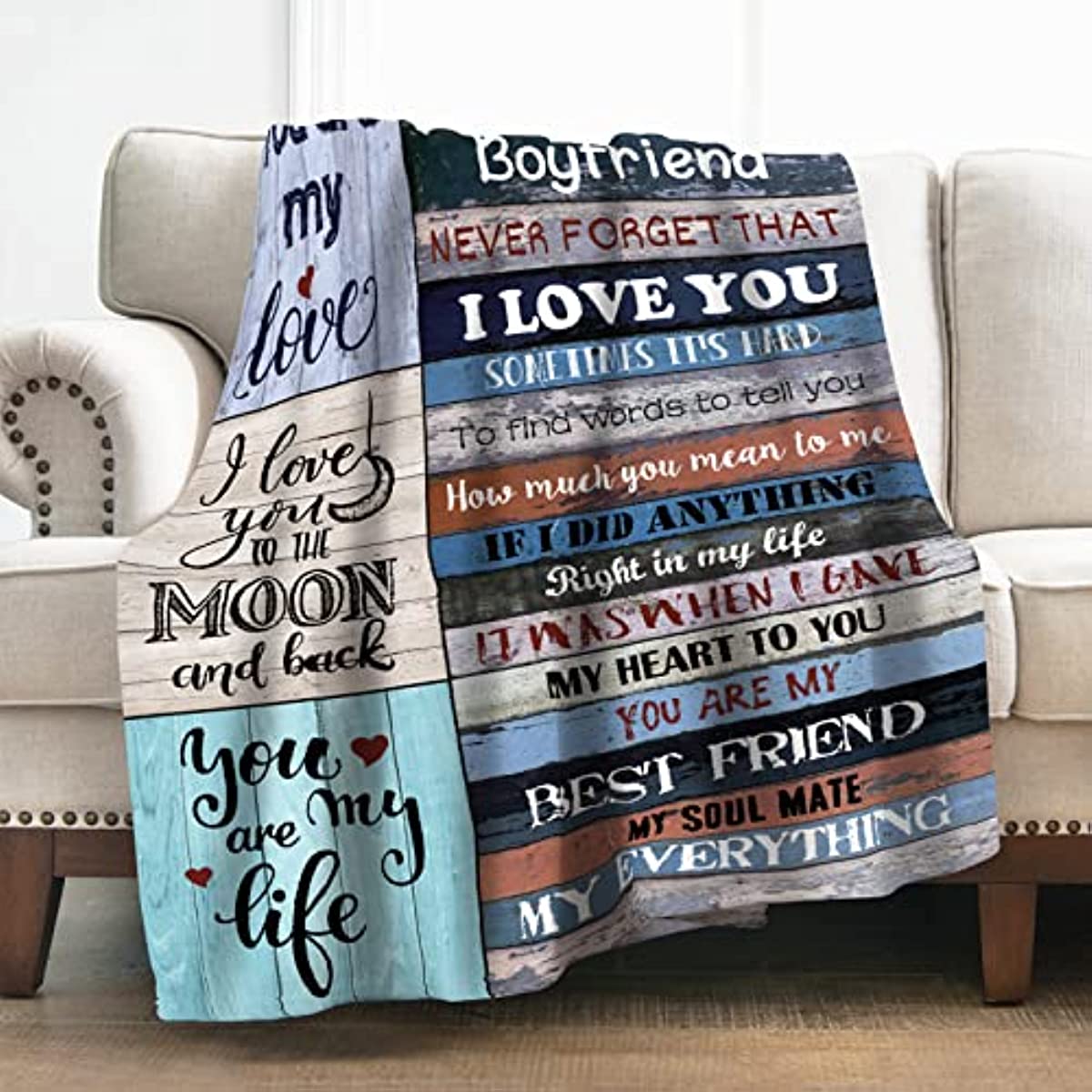 To My Boyfriend Blanket Romantic I Love You Blessing Sweet Gifts for Birthday Anniversary Valentines Christmas Thanksgiving Fathers Day Soft Cozy Smooth Lightweight Plush Throw Blankets 50"x60"