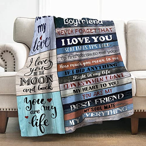 To My Boyfriend Blanket Romantic I Love You Blessing Sweet Gifts for Birthday Anniversary Valentines Christmas Thanksgiving Fathers Day Soft Cozy Smooth Lightweight Plush Throw Blankets 50"x60"