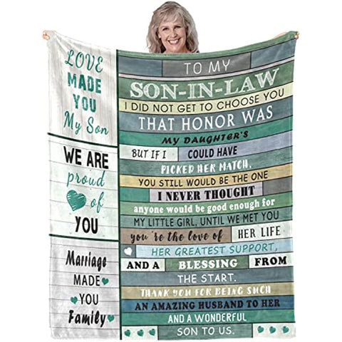 To My Son in Law Blanket from Father Mother in Law Throw Blankets 60"X50" - Son in Law Gift Blanket - Son in Law Gift Ideas for Anniversary Graduation Wedding - Best Birthday Gift for Son in Law