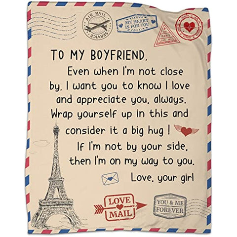 To My Boyfriend Throw Blanket Boyfriend Gifts from Girlfriend Romantic Gifts for Him Birthday Valentines Gift for Travel Sofa Couch Bed 50"x60"