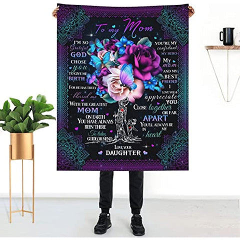 To My Mom Blanket from Daughter, Mom Gifts for Mother's Day Birthday Christmas, Flannel Fleece Lightweight Soft Warm Throw Blankets for Home Office Sofa 50"X40" Gifts for Mom Mother
