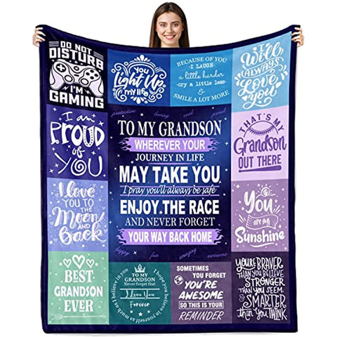 Grandson Gifts from Grandma, to My Grandson Blanket from Grandma, Birthday Gifts for Grandson, Grandson Graduation Gifts Ideas, Gifts for Grandson Soft Flannel Throw Blankets 50''x60''