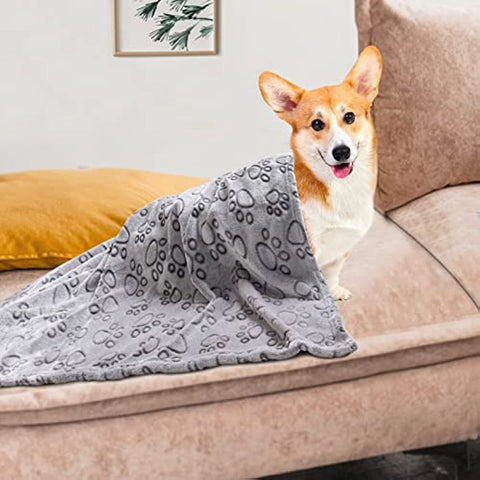 1 Pack 3 Dog Blankets for Medium Dogs, Soft Fleece Dog Blanket Fluffy Pet Blanket Warm Sleep Mat Grey Cute Paw Print Puppy Cat Blanket, Flannel Throw for Washable Dog Bed, Blanket for Dogs, 41"X31"