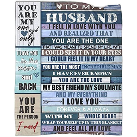To My Husband Blanket from Wife Throw Letter Blankets for Couch Sofa Bed Warm Flannel Positive Encourage Throws Anniversary Birthday 50X60 Inch
