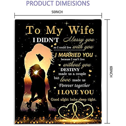 To My Wife Blanket from Husband for Wife | Super Soft Fleece Couples Throw Blankets 60x50 Inches | Romantic Women Valentine's Day Birthday Gifts Ideas for Her Bed Sofa Decor