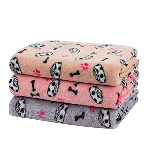 1 Pack 3 Dog Blankets, Soft Fluffy Fleece Pet Blanket Warm Sleep Mat Paw Print Design Puppy Kitten Throw Blanket Doggy Mat, Blanket for Dogs