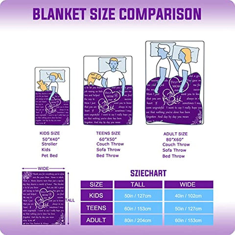 Mom Blanket Mother's Day Throw Blanket Gifts for Mom from Daughter Son Flower Butterfly Soft Flannel Lightweight Travel Plush Blankets Purple 40x50inch I Love You Mom