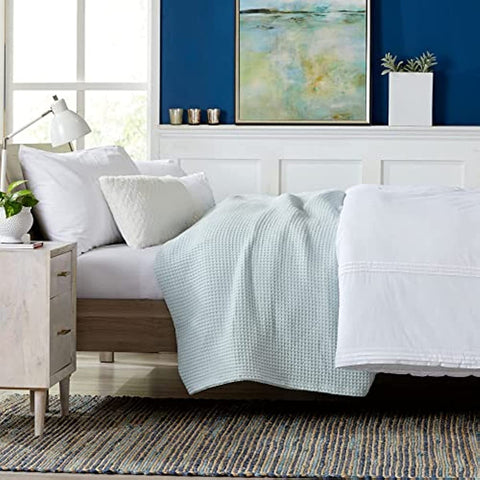 100% Cotton Waffle Weave Bed Blanket Soft, Breathable, and Lightweight Blanket for All-Season | Perfect for Layering | Brielle Collection (King, ICY Blue)