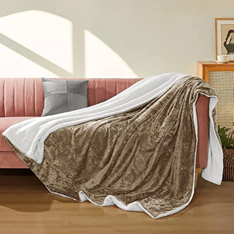 Sherpa Fleece Blanket Twin Size, Luxurious Truly Velvet Flannel Blanket Plush Warm Soft for Bed, Couch, Chair, Sofa Suitable for Fall Winter and Spring, 60" x 80", Dark Khaki