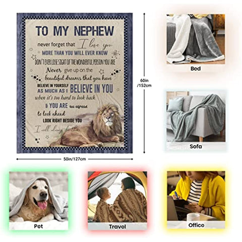 Nephew Gifts from Auntie 60"×50" Blanket, Nephew Gifts for Graduation, Birthday Gifts for Nephew from Aunt, Unique Gift for Nephew from Uncle, Best Gifts Idea for Nephew