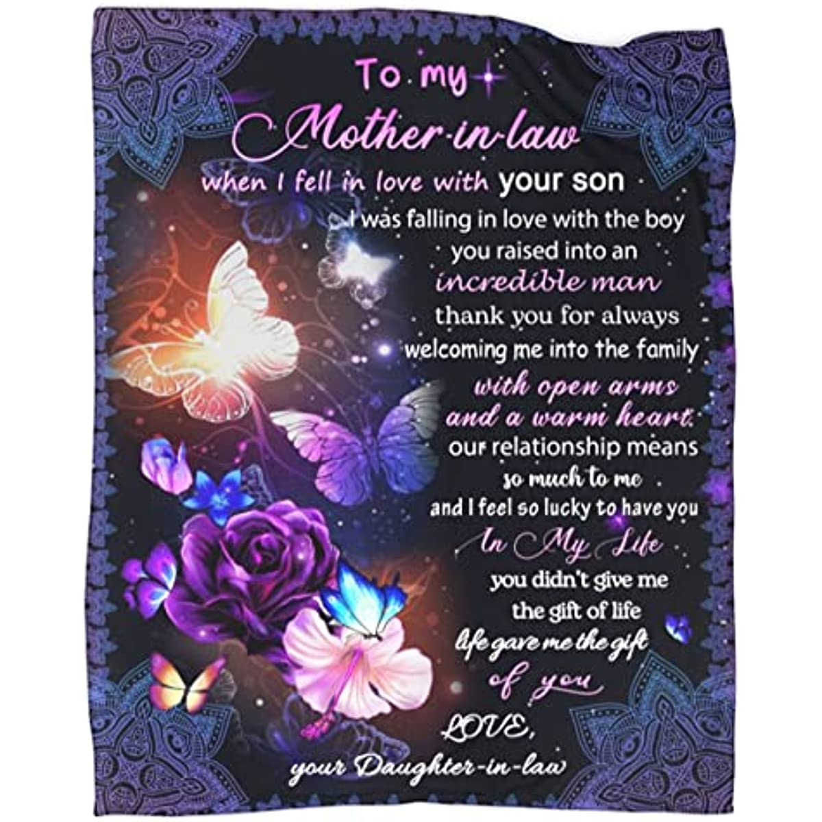 To My Mother in Law Blanket Quilt for Mom Throw Blankets Mothers Day Blanket Gifts for Mother in Law Gratitude Flannel Blanket Butterfly Birthday Women's Day Gifts 50"x60"